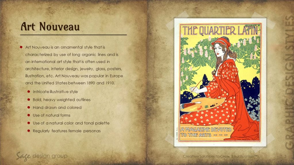Art Nouveau - Graphic Design Styles - Sage Design Group - Annette Sage, CEO