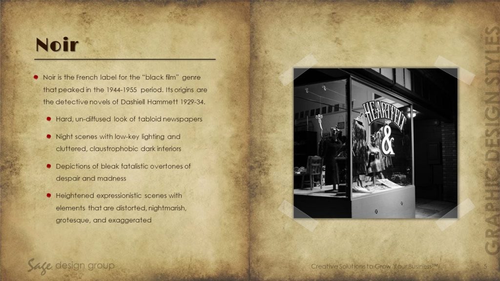 Noir - Graphic Design Styles - Sage Design Group - Annette Sage, CEO